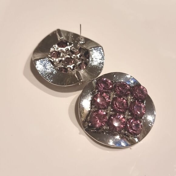 New ZARA  Exaggerated silvertone circular statement earrings with purple rhinest - Picture 6 of 10